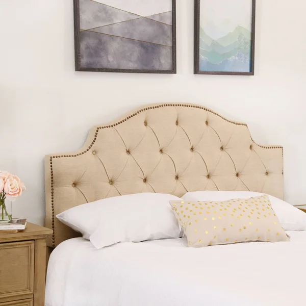 Abbyson Royal Tufted Ivory Linen Queen/ Full Headboard