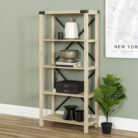 Rustic Industrial 4-Shelf White Oak Bookshelf by Desert Fields