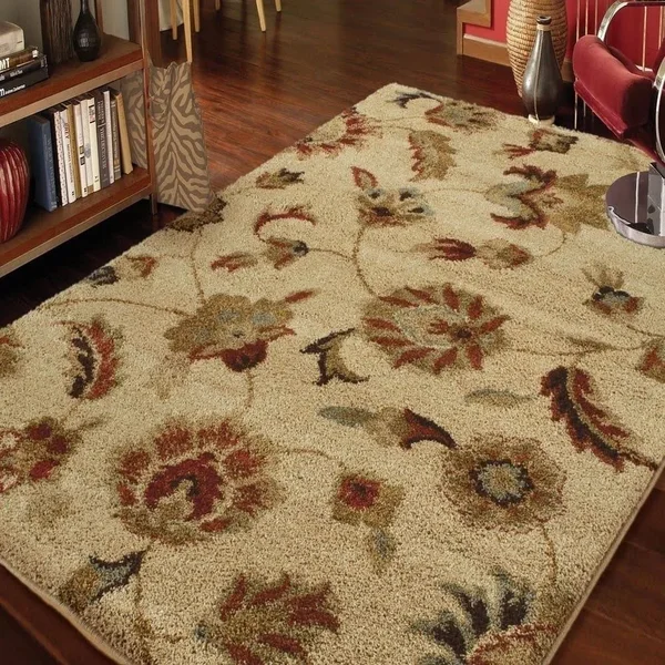 Carolina Weavers Grand Comfort Collection Floral Tendon Shag Area Rug - Beige