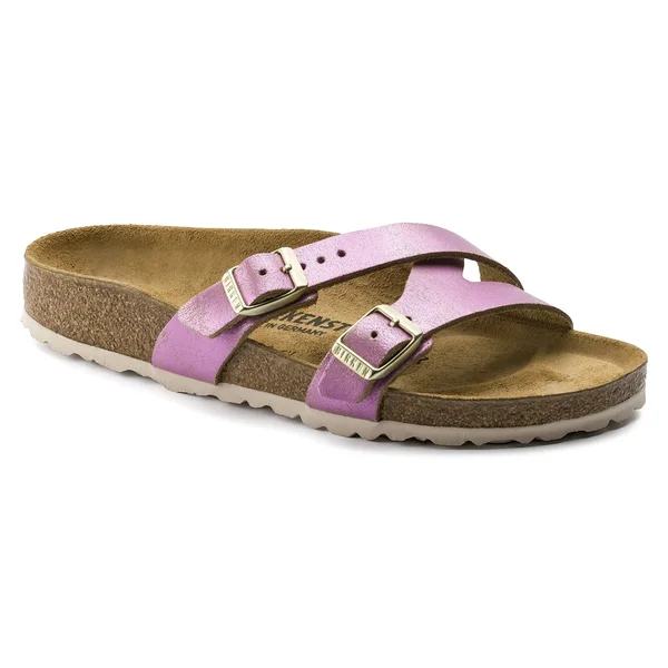 Birkenstock Yao Suede Leather Washed Metallic Pink Two-Strap Sandals