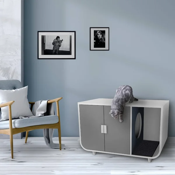 Staart Dyad Wooden Cat Litter Box Large in Alpine White