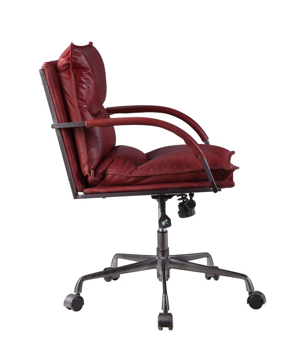 Acme Haggar Executive Office Chair Vintage Red Top Grain Leather
