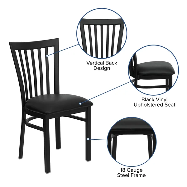 Flash Furniture Hercules School House Back Metal Dining Chair, Black Vinyl