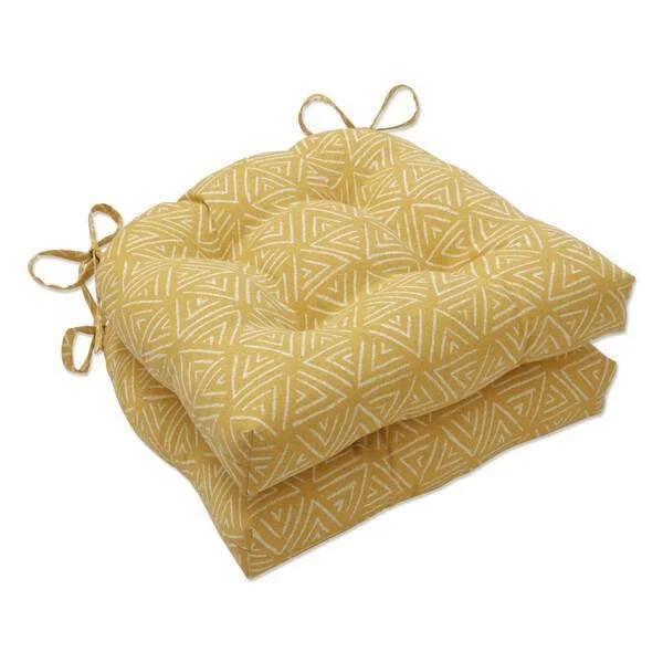 2pk Outdoor/Indoor Reversible Chair Pad Set Kuka Canary Yellow - Pillow Perfect