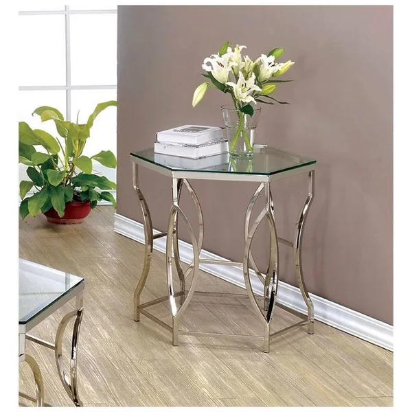Furniture of America Annette Contemporary Metal End Table in Chrome