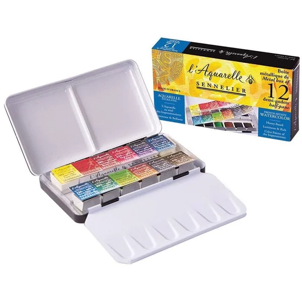 Sennelier Artists Watercolor Pocket Metal Set of 12 Half Pan
