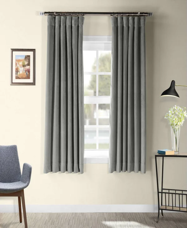 Exclusive Fabrics Signature Blackout Velvet 63x22 Length Curtain - 50 x 63 - Silver Grey