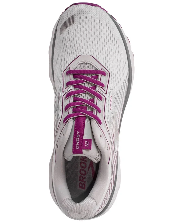 Brooks Women's Ghost 12 White-Grey-Hollyhock - 10