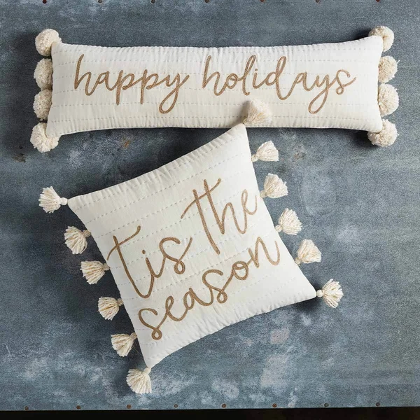 Mud Pie White and Gold Christmas Pillow - Happy Holidays