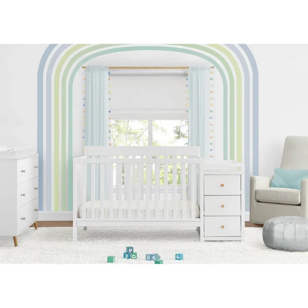 Delta Children Flynn Convertible Crib and Changer - Bianca White/Natural Knobs