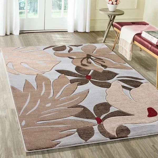 Glamour Floral Collection Polypropylene Area Rug - 5&2&& x 7&5&& Oval - Brown/Black