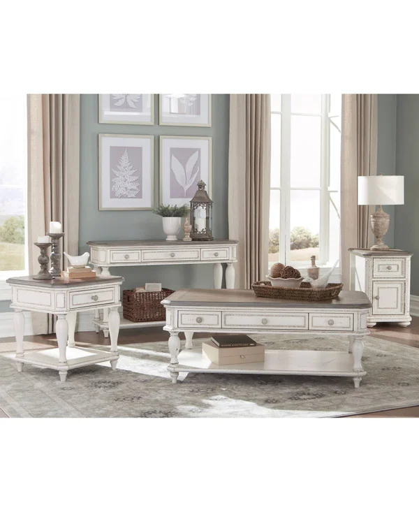 Lexicon Willowick Wood 3 Drawer Coffee Table in Antique White