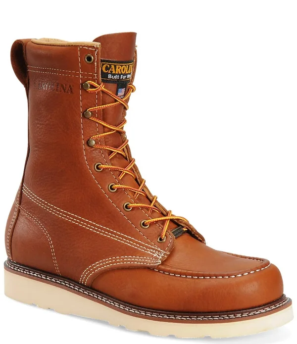 Carolina Men's 8 inch Domestic Moc Toe Wedge Work Boots - 10 2E, Brown