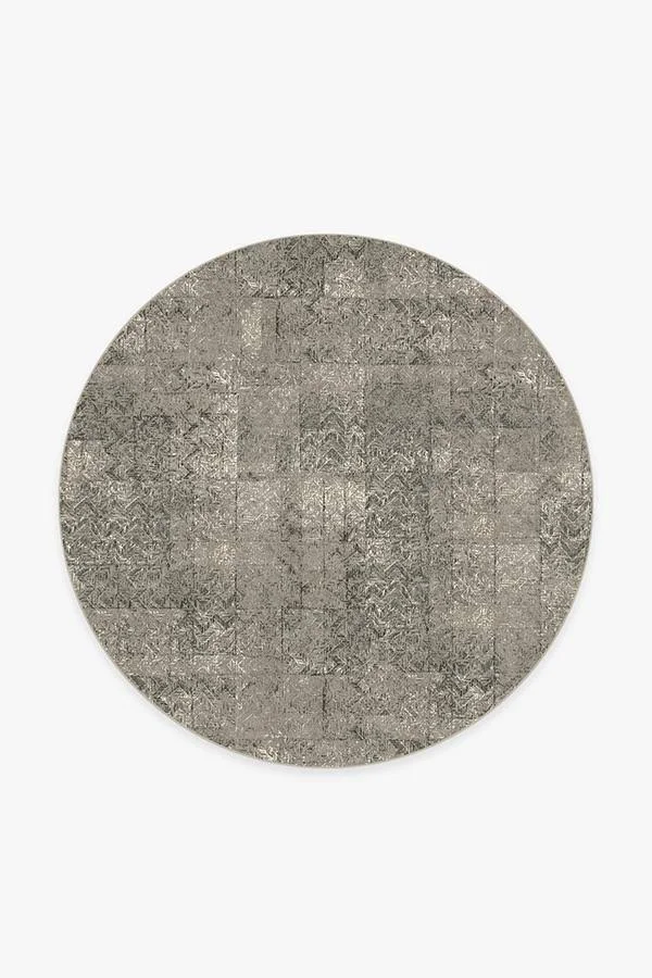 6& Round, Machine Washable Round Area Rug, Kid & Pet Friendly, Indoor Round Area Rug, Herringbone Batik Ash Grey Rug, R