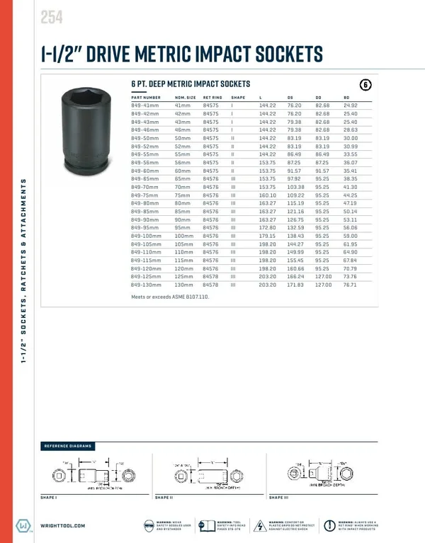 Wright Tool 849-95MM 1-1/2x22 Drive 6 Point Deep Metric Impact Socket - 95mm