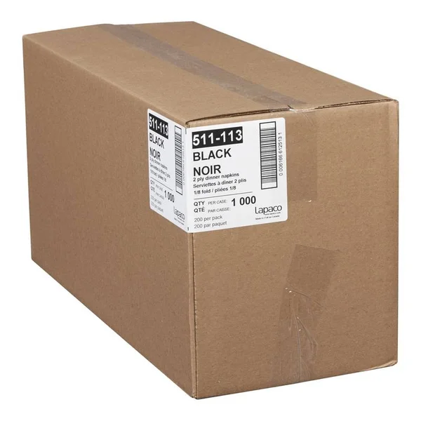 Lapaco 2 Ply Black Dinner Napkin, 15 1/2 x 16 inch - 1000 per CASE.