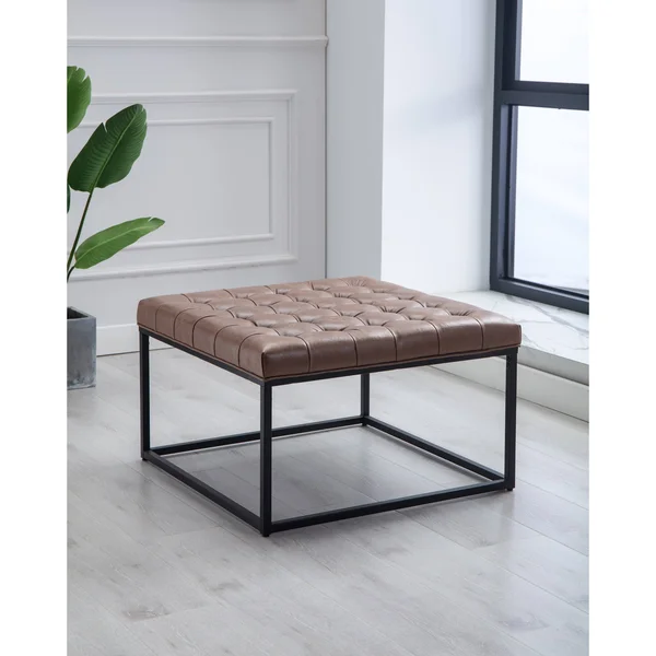 WOVENBYRD 28x22 Square Button Tufted Metal Ottoman - Black