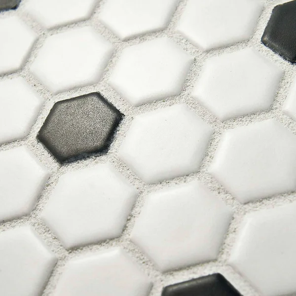 SomerTile Victorian Hex Porcelain Floor and Wall Tile, Matte White/Black Dot - 10 pack