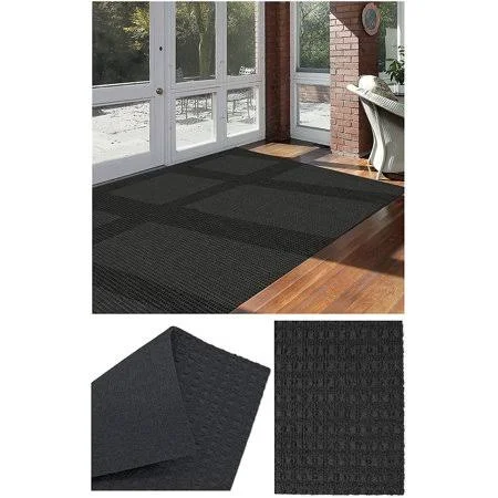 3&x7& Soft and Durable Interlace Indoor - Outdoor Area Rugs Lightweight and Flexible for Easy Cleaning and Transport (Color: Bla