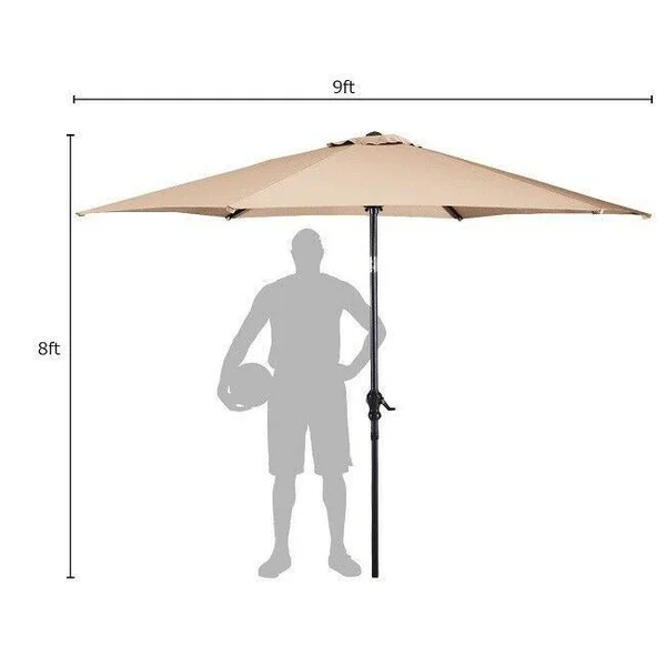 Outdoor Patio Umbrella Beige Sun Shade Crank Poolside Deck Adjustable Angle Tilt