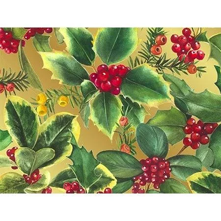 NAS Pack of 1 - Holly & Berries 24x22 x 833& Full Ream Gift Wrap (Metallized) for Party, Kids& Birthday, Wedding & Occasi