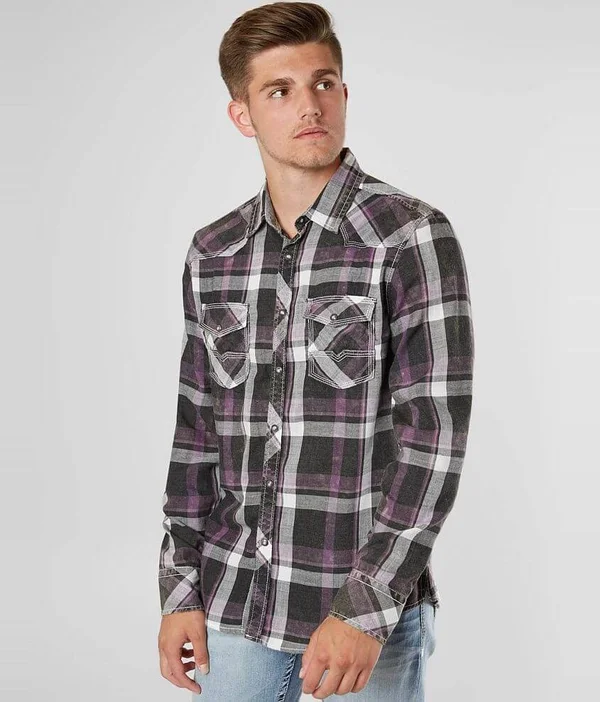 Bke Vintage Plaid Athletic Shirt - Purple/Grey Medium, Men's