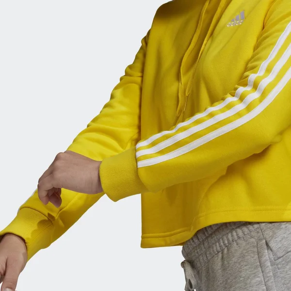 Adidas Women's Essentials 3-Stripes Cropped Hoodie, Small, Yellow