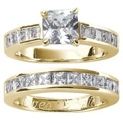 18K Gold-Plated Sterling Silver Princess-Cut CZ Channel-set Personalized Bridal Set Silver 6