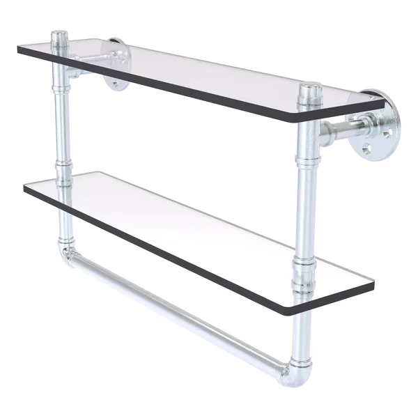 Pipeline Collection 22 inch Double Glass Shelf with Towel Bar