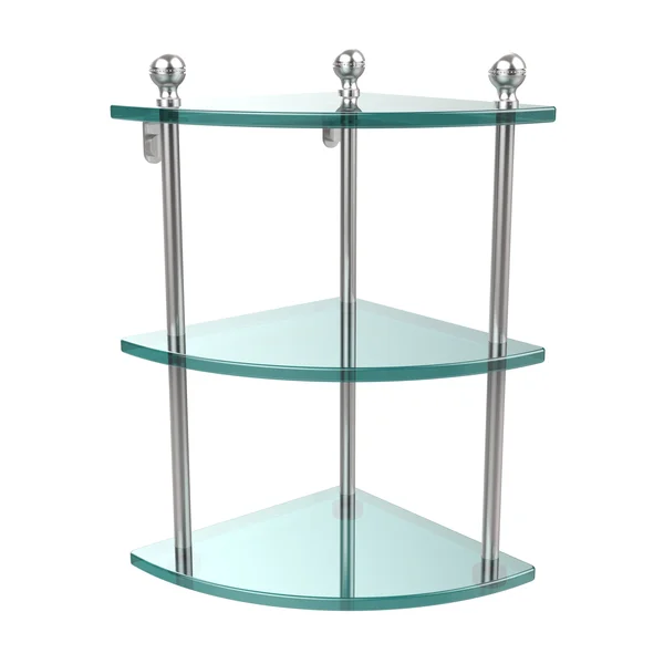 Allied Brass MA-6 Mambo Collection 3 Tier Corner Glass Shelf - Satin Chrome