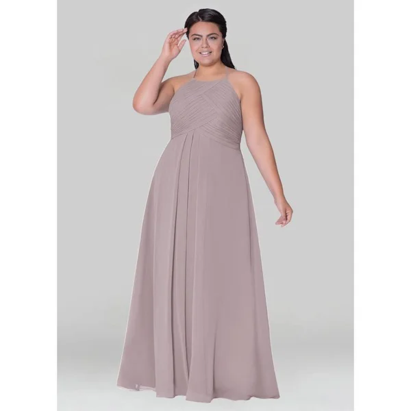 Azazie Plus Size A-Line/Princess Halter Floor-Length Chiffon Bridesmaid Dresses - Dusk