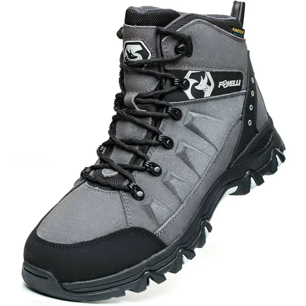 Foxelli Hiking Boots for Men, Waterproof, Grey, 9