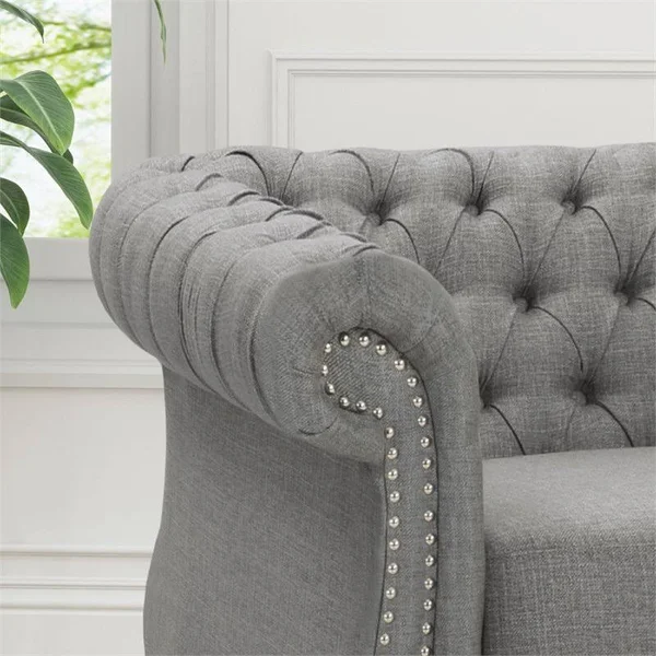 Noble House Westminster Chesterfield Fabric Club Chair in Dark Gray