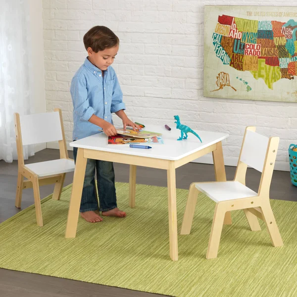 KidKraft Modern Table & 2 Chair Set, White/Beige
