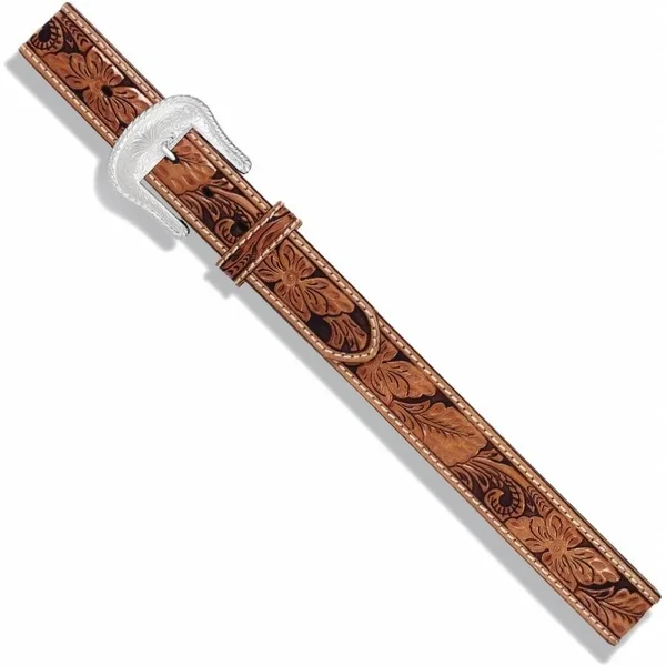 38in. Tony Lama Floral Hand Tooled Western Leather Men Belt Tan
