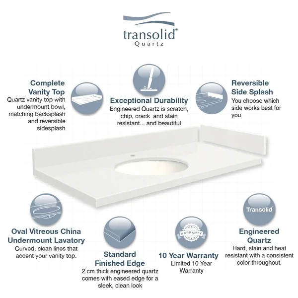 Transolid 31.25-in Natural White Quartz Bathroom Vanity Top - VT31.25X22-1OU-4W-1
