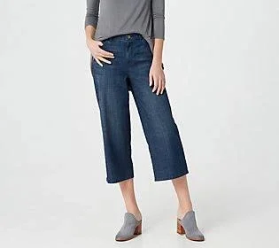 Logo by Lori Goldstein Lightweight Boyfriend Capri Jeans - Size Reg 14, Dark Wash