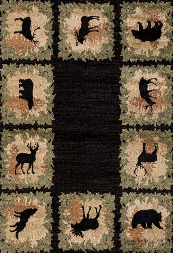 United Weavers Yalor Woodsman Boarder Lodge Black Polypropylene Area Rug or Runner - Size: 7&10 inch x 10&6 inch