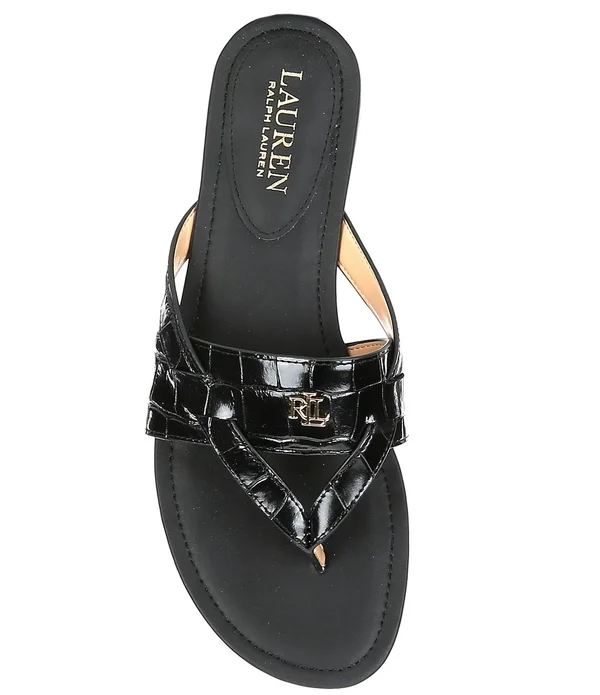 Lauren Ralph Lauren Rosalind Croco Embossed Leather Sandals - 8.5M