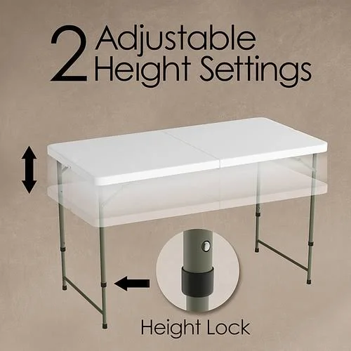 Adjustable Folding Table- 4 Foot Plastic Utility Tabletop-2 Heig