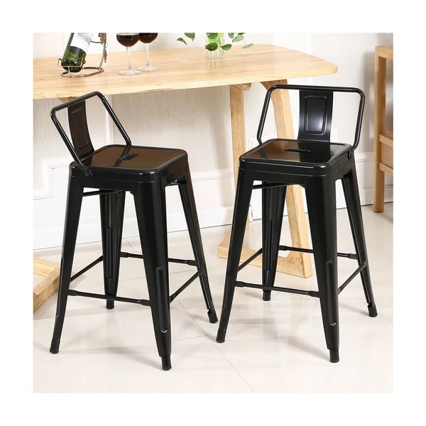 BELLEZE Asher 30x22 Bar Stools Low Back (Set of 4) Gunmetal, #aeaeae