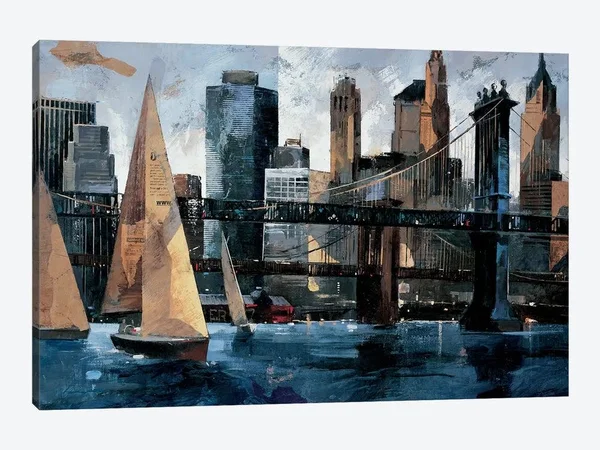Marti Bofarull Canvas Art Prints - Sailboat in Manhattan II ( places > North America > United States > New York u003