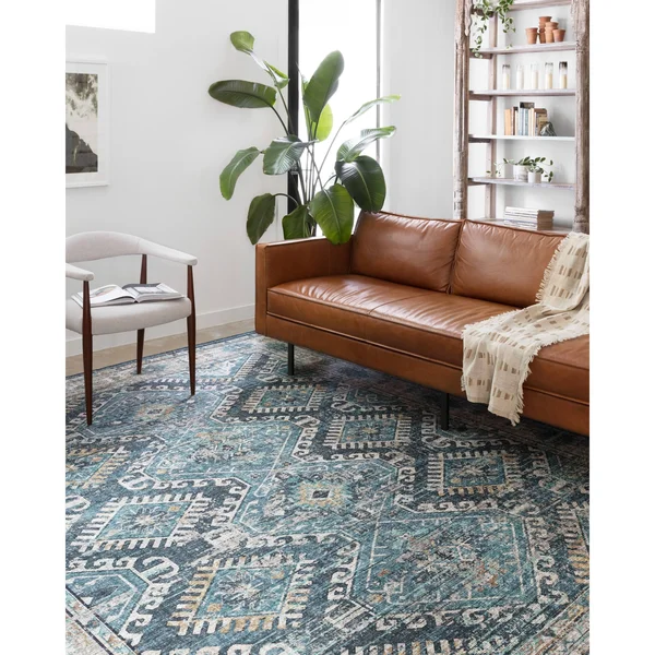 Alexander Home Leanne Traditional Distressed Printed Area Rug - Size: 9& x 12&, Blue
