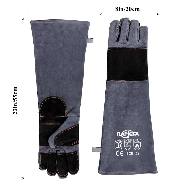 RAPICCA Animal Handling Gloves Bite Proof Kevlar Reinforced Leather Padding Dog, Cat Scratch, Bird Handling Falcon Gloves Grabbing