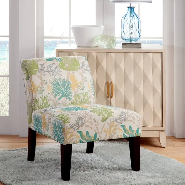 Armless Slipper Accent Chair - Midnight Scroll - Blue