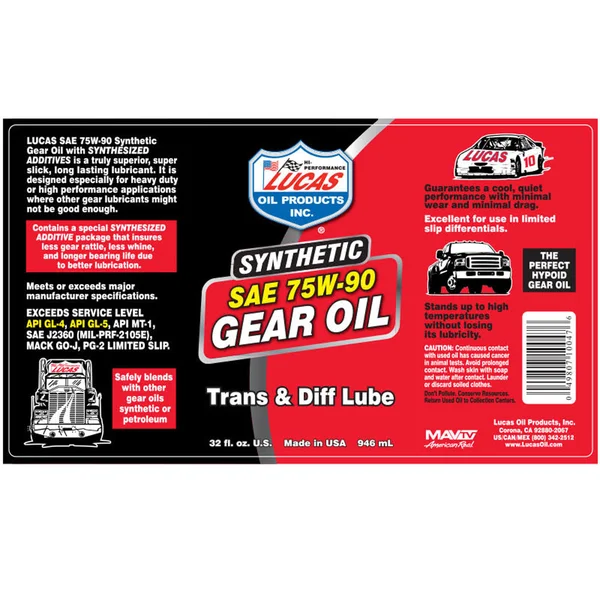 Lucas Oil 10048 Synthetic SAE 75W-90 Trans & Diff Lube 1 Gallon