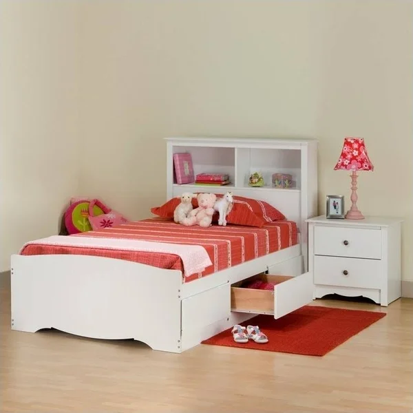 Prepac Monterey White Twin Wood Platform Storage Bed 3 Piece Bedroom