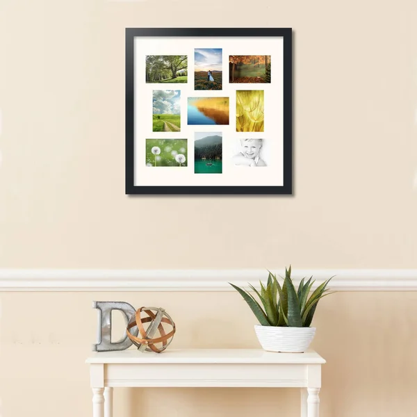 Collage Picture Frame, Satin Black Frame with 9 openings for 4x6 Photos with White Mat. D3926IG540, ArtToFrames