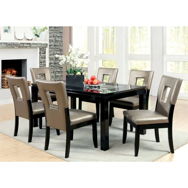 ioHOMES Rectangular Hole Back Side Chair Wood Black Set of 2