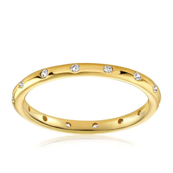 Women's Stackable Dainty Ring Embedded with 14 Cubic Zirconia Accent Stones, 8, 18K Yellow Gold Vermeil